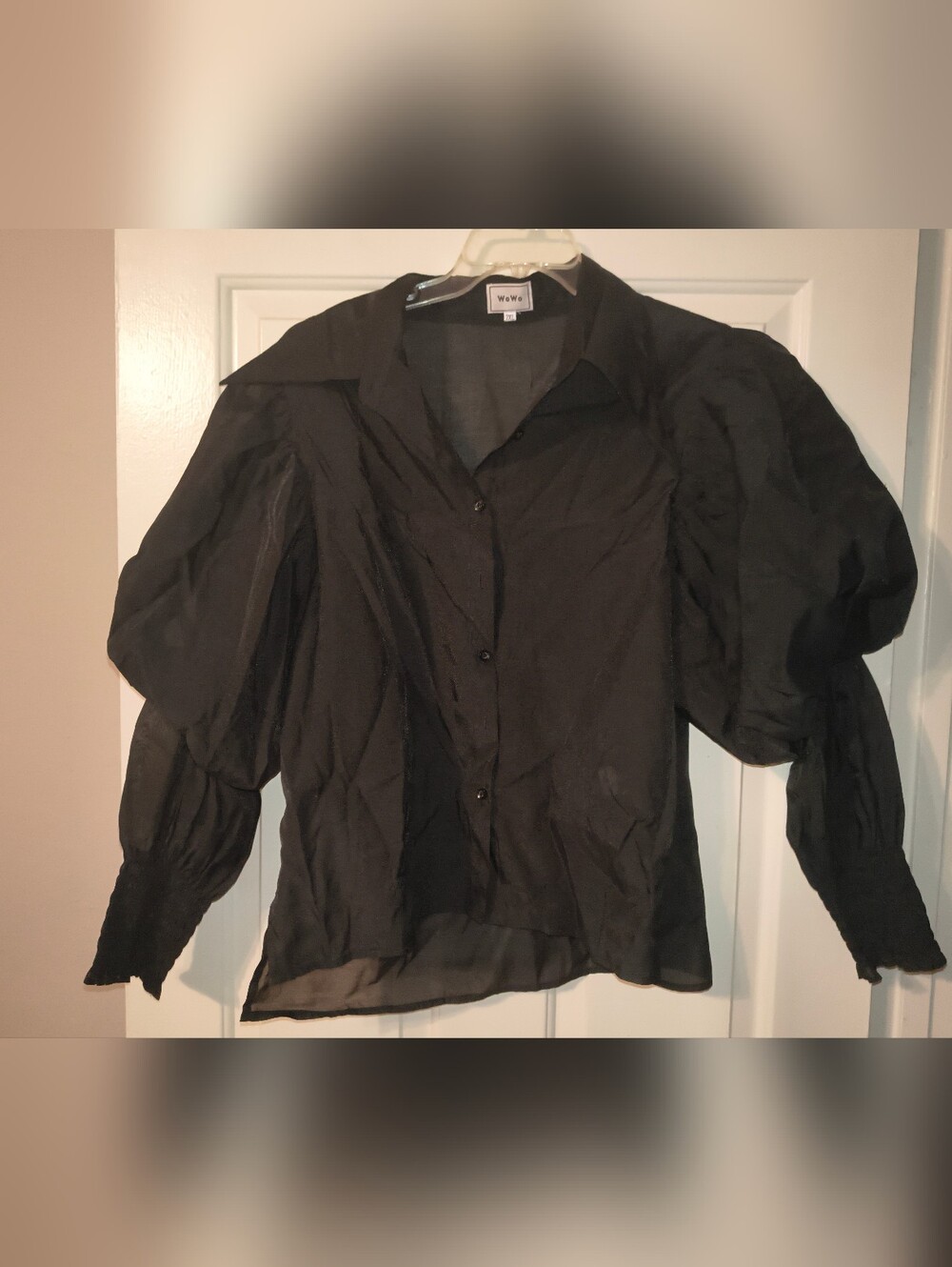 WoWo Black Puff Sleeve Blouse – Women's 2XL